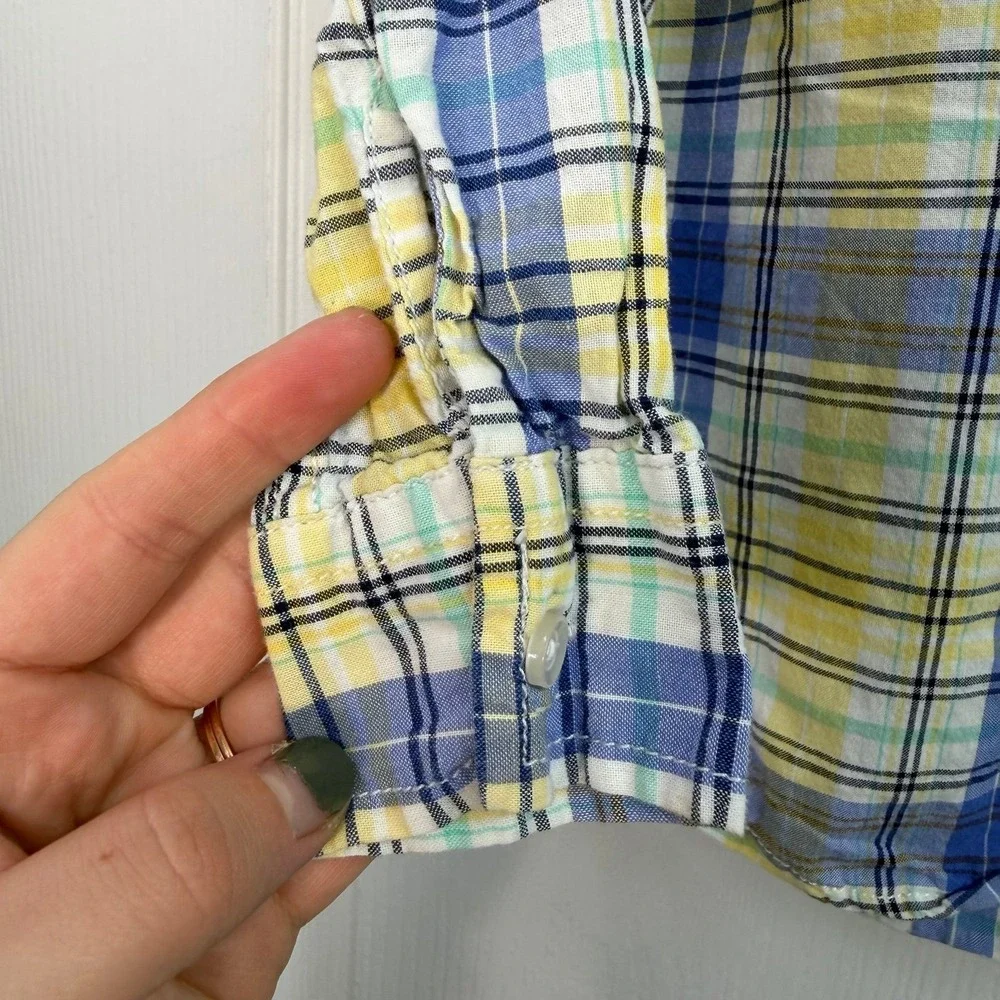 Carter's boy's yellow blue plaid‎ collared button down formal dress shirt cotton